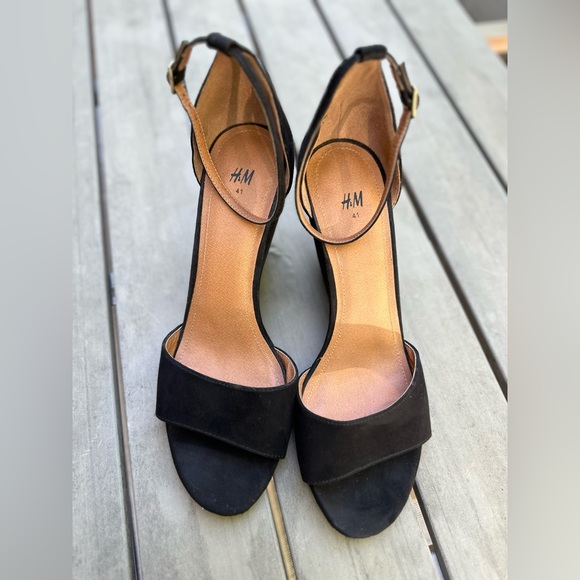 H&M Premium Collection Black Suede Wedge Heels Size 10 - Picture 3 of 5